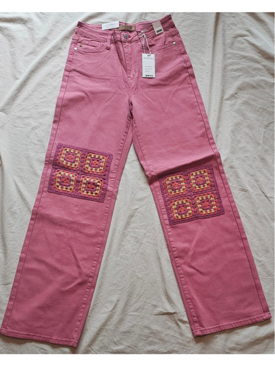 Judy Blue Denim - Women's Judy Blue High Rise Jeans Size 9 Pink Crochet Detail